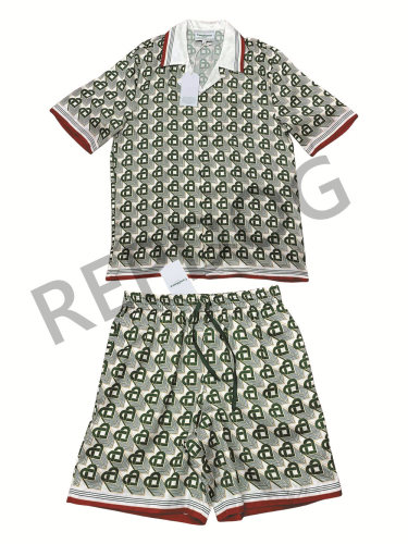 1:1 quality version Printed Green Heart Silk Lapel shirt & shorts set