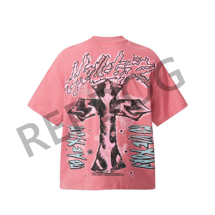 [buy more save more]Hip Hop Graffiti Letter Back Cross Tombstone Print Tee 2 colors