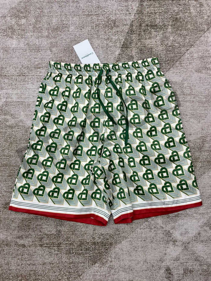 1:1 quality version Printed Green Heart Silk Lapel shirt & shorts set