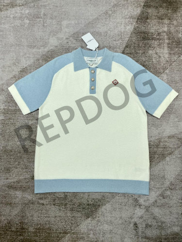 1:1 quality version Colorblocking lapel pearl buttons knit polo shirt 2 colors