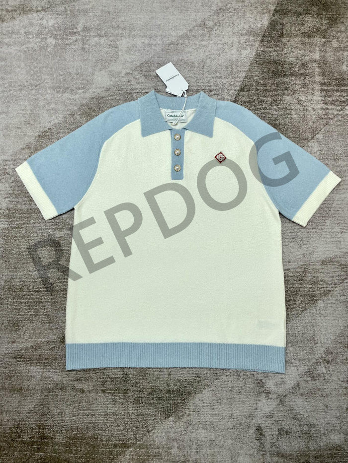 1:1 quality version Colorblocking lapel pearl buttons knit polo shirt 2 colors