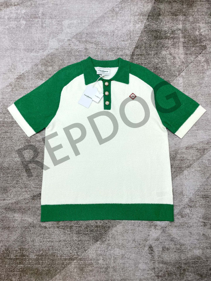 1:1 quality version Colorblocking lapel pearl buttons knit polo shirt 2 colors