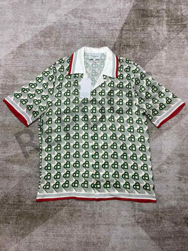 1:1 quality version Printed Green Heart Silk Lapel shirt & shorts set