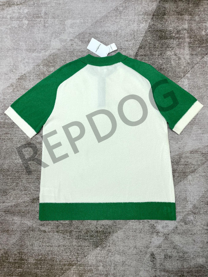 1:1 quality version Colorblocking lapel pearl buttons knit polo shirt 2 colors