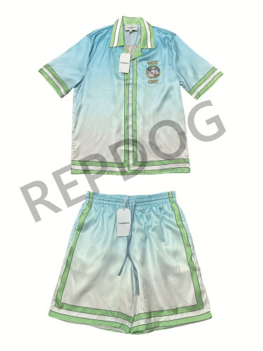 1:1 quality version Hawaiian Silk Gradient Stripe shirt & shorts set