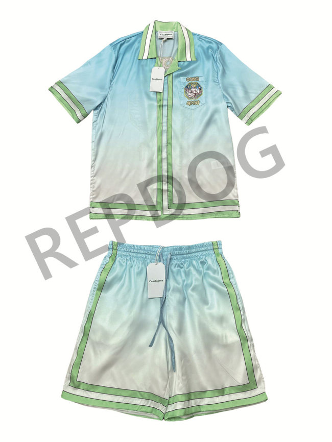 1:1 quality version Hawaiian Silk Gradient Stripe shirt & shorts set