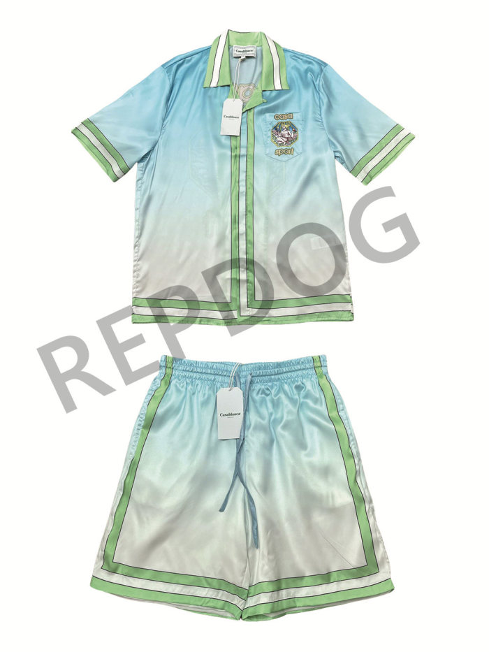 1:1 quality version Hawaiian Silk Gradient Stripe shirt & shorts set