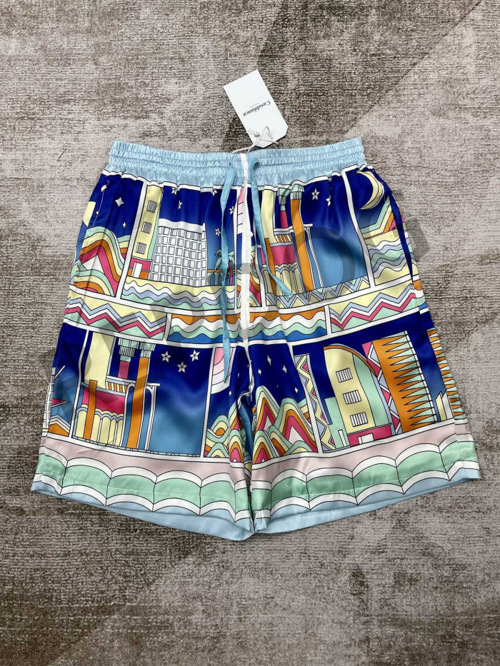 1:1 quality version Hawaiian Style Portrait Night Colorblock Silk shirt & shorts set