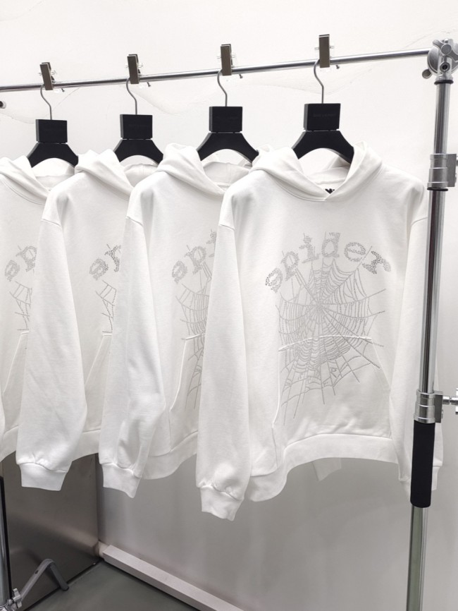 1:1 quality version White Rhinestone Spider Web Hoodie