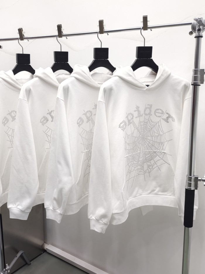 1:1 quality version White Rhinestone Spider Web Hoodie