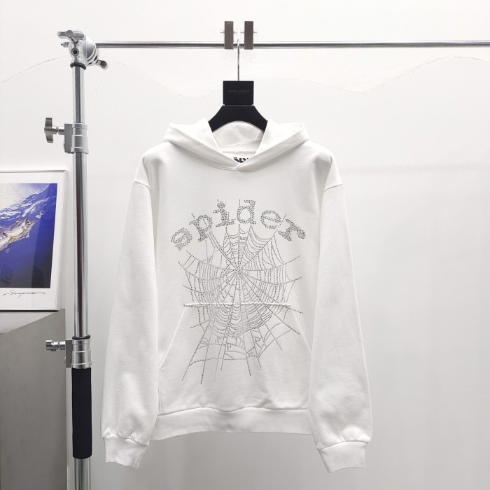 1:1 quality version White Rhinestone Spider Web Hoodie