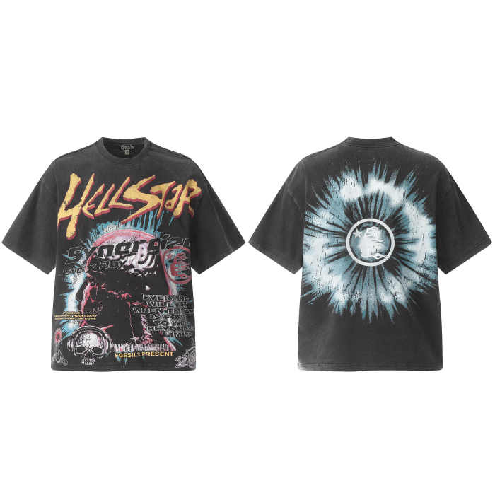 Washed Vintage All Over Print Eye of Flame Masked Man Star Skull Print Tee 3 colors