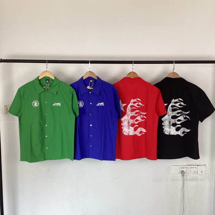 Large logo on the back vintage casual shirt & shorts set 4 colors