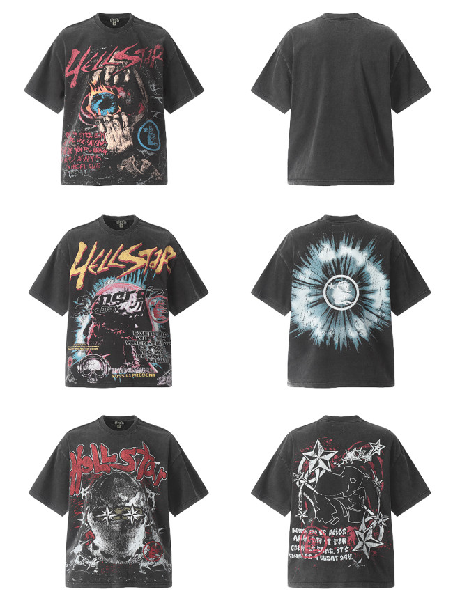 Washed Vintage All Over Print Eye of Flame Masked Man Star Skull Print Tee 3 colors