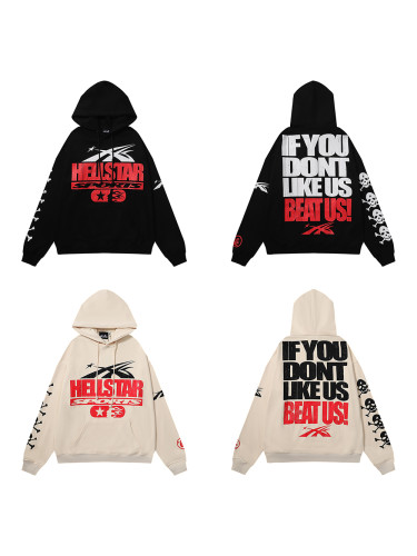 Back Large monogrammed slogan sleeve skull print hoodie 2 colors