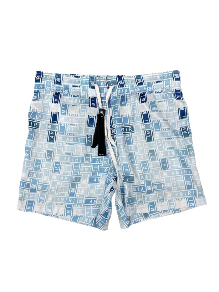 1:1 quality version Blue and White Checkerboard Print Short Shirt & Shorts set