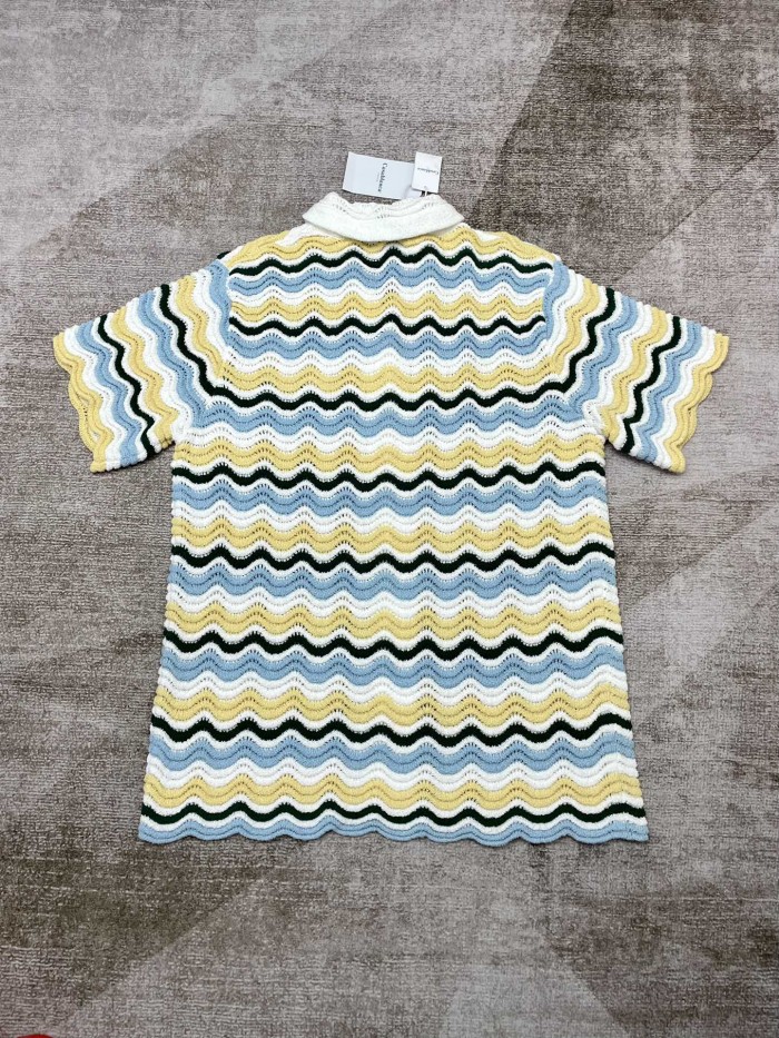 1:1 quality version Wave Stripe Colour Block Letter Logo Knit Polo Shirt & Shorts Set