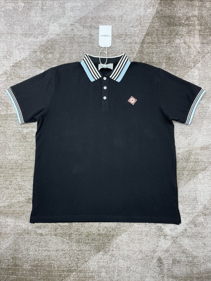 1:1 quality version Blue White and Black Check Colour Block Polo Shirt 2 colors