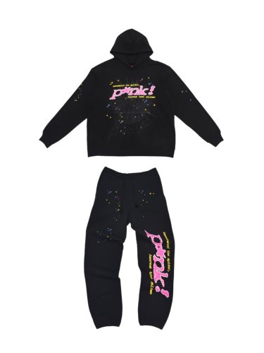 1:1 quality version Pink Letter Star Spider Web Hoodie & Pants Set