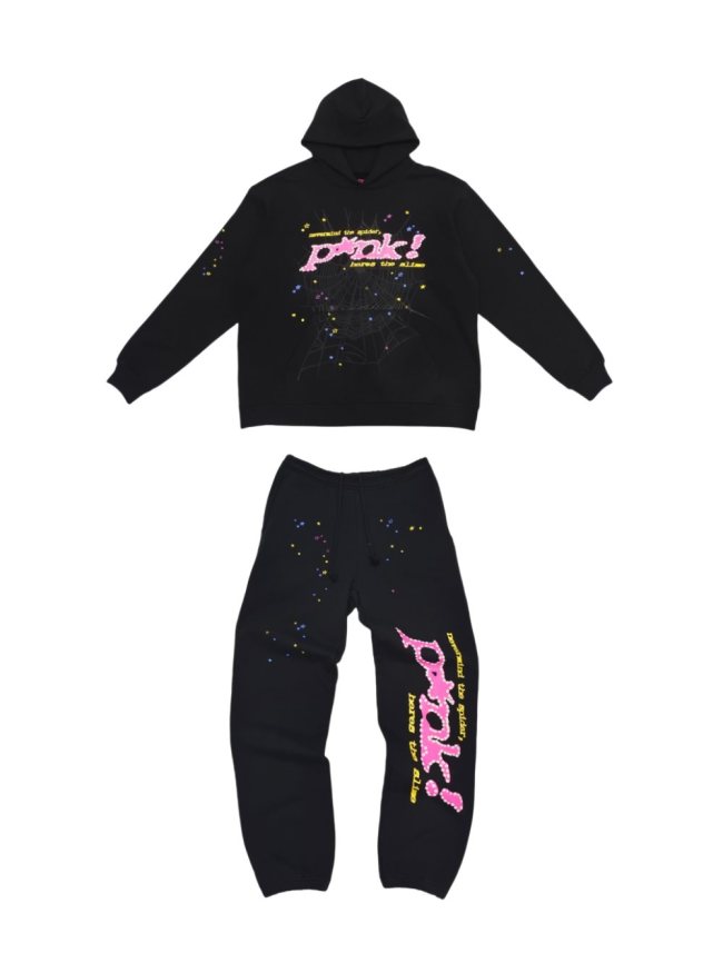1:1 quality version Pink Letter Star Spider Web Hoodie & Pants Set