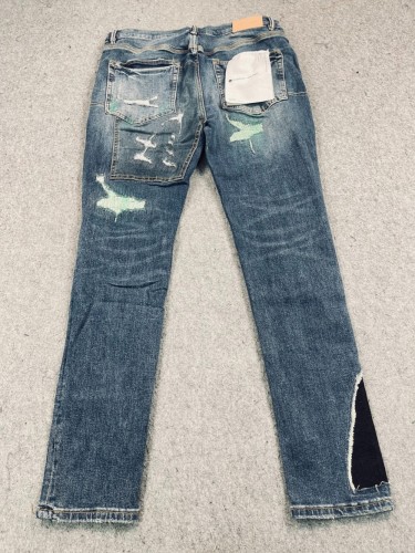 1:1 quality version New anti-old vandalism patch leg black fabric patchwork jeans