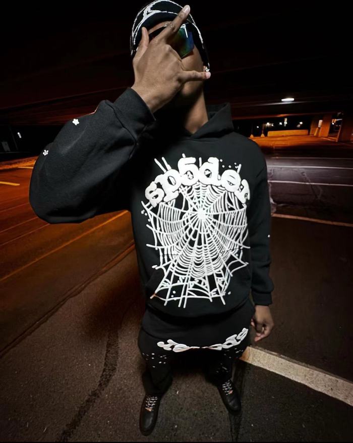 [Buy One Get One Free] 1:1 quality version White Stars Spiderweb Foam Letter Print Hoodie & Pants Set