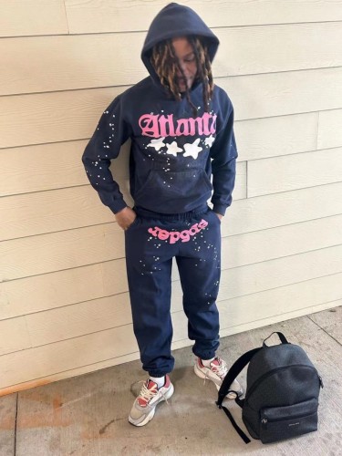 1:1 quality version At lanta Pink Letter White Hoodie & Pants Set