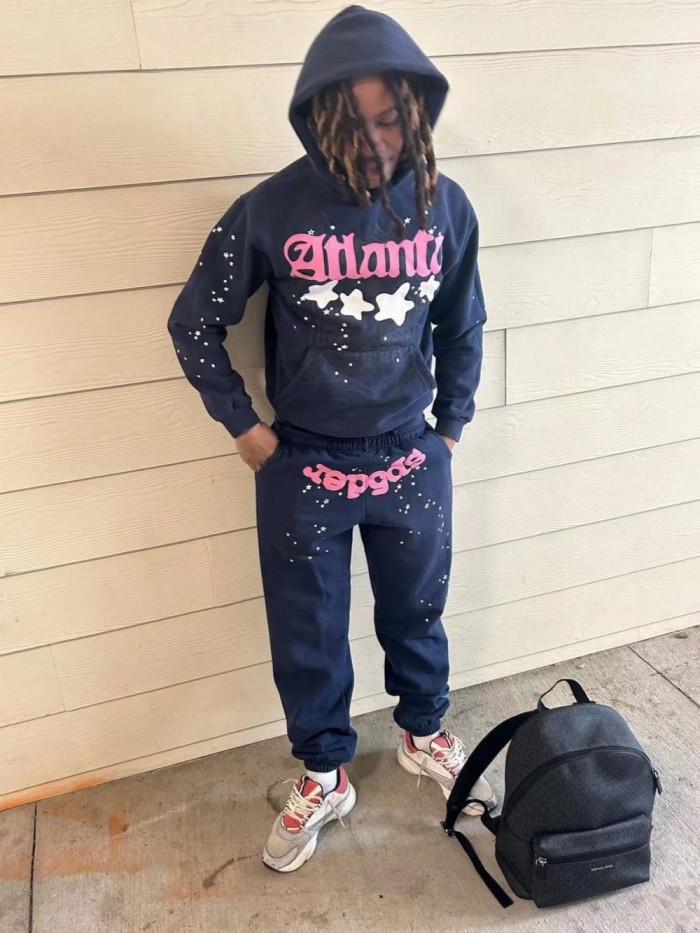 1:1 quality version At lanta Pink Letter White Hoodie & Pants Set