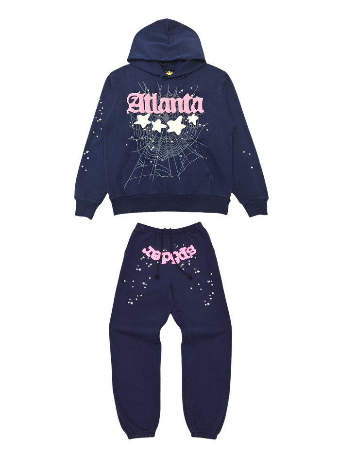 1:1 quality version At lanta Pink Letter White Hoodie & Pants Set