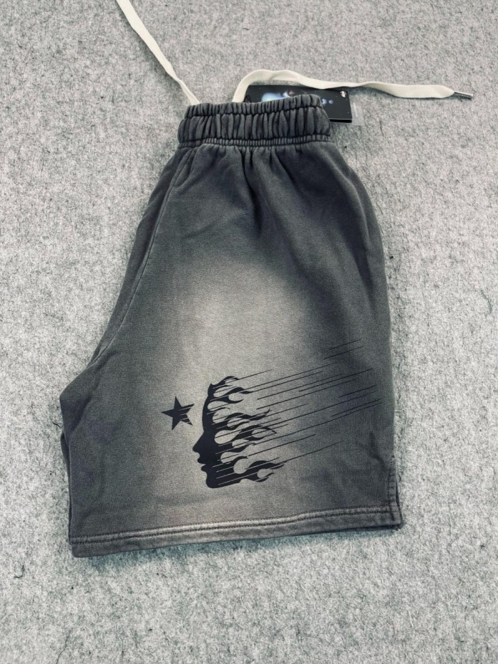 [buy more save more] 1:1 quality version Flame printed washed split shorts
