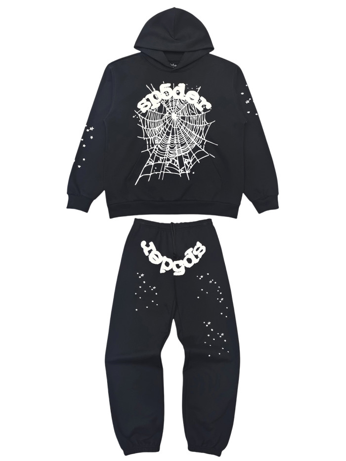 [Buy One Get One Free] 1:1 quality version White Stars Spiderweb Foam Letter Print Hoodie & Pants Set