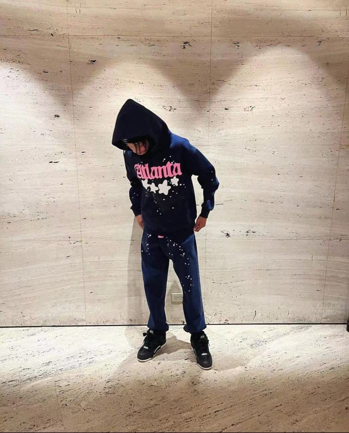 1:1 quality version At lanta Pink Letter White Hoodie & Pants Set