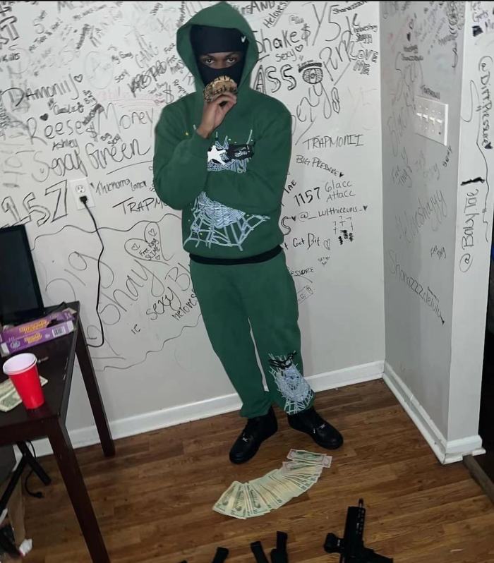 1:1 quality version Army Green Starfish Spider Web Hoodie & Pants Set
