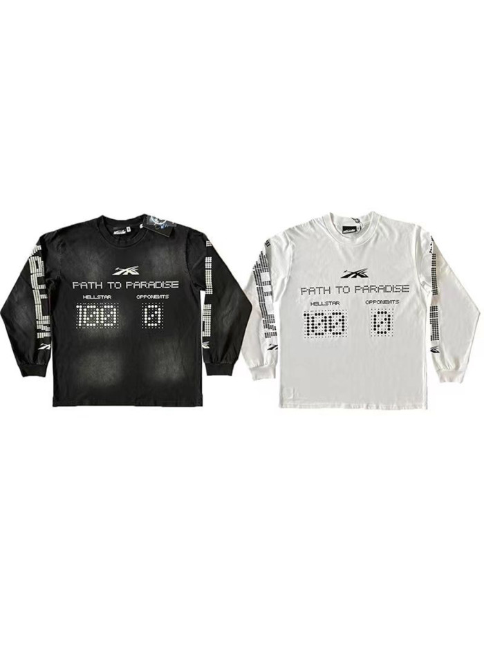 1:1 quality version led score display letter print long sleeve t-shirt 2 colors