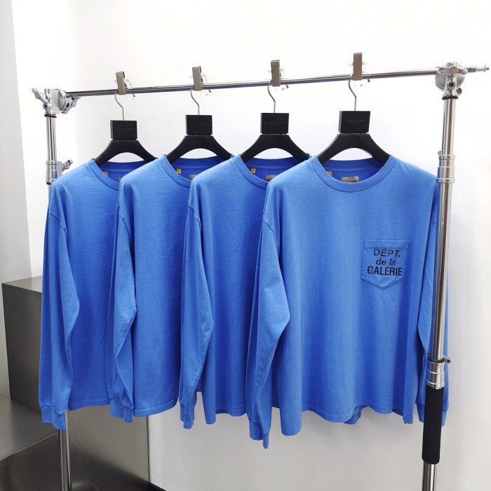 [Big & Tall for weights up to 260 lbs]1:1 quality version Chest Pocket French Letter Logo Long Sleeve T-Shirt 3 colors