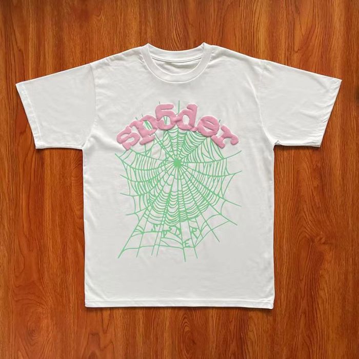 Pink Alphabet Green Spider Web Print Tee