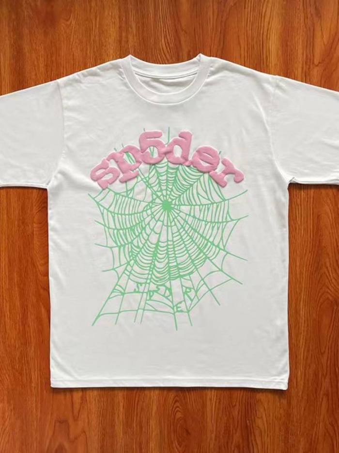 Pink Alphabet Green Spider Web Print Tee