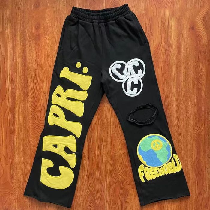1:1 quality version High street hip hop monogrammed embroidered wide leg trousers