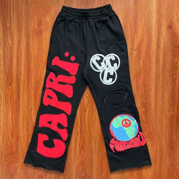 1:1 quality version High street hip hop monogrammed embroidered wide leg trousers