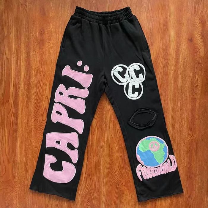1:1 quality version High street hip hop monogrammed embroidered wide leg trousers