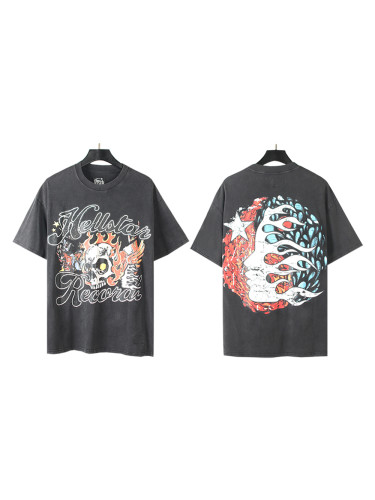 Angry Skull Flame Print Washed Version Tee