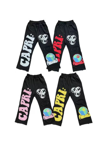 1:1 quality version High street hip hop monogrammed embroidered wide leg trousers