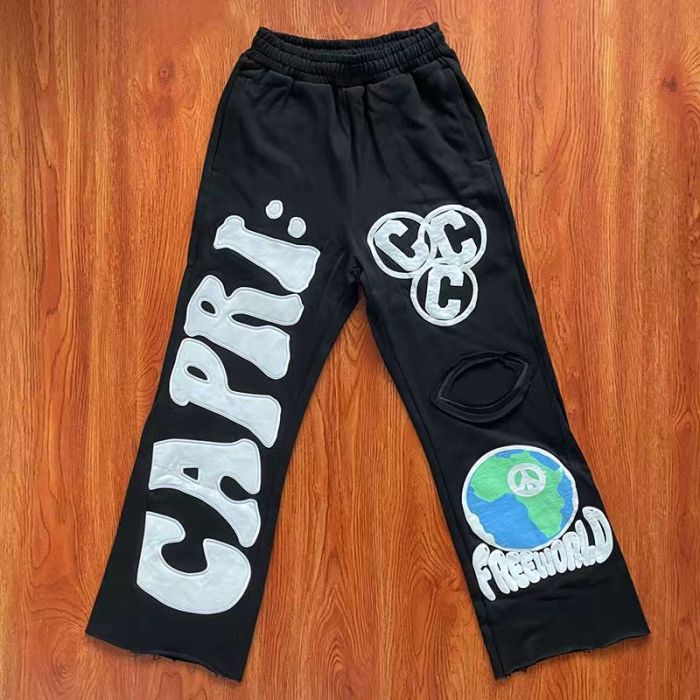 1:1 quality version High street hip hop monogrammed embroidered wide leg trousers