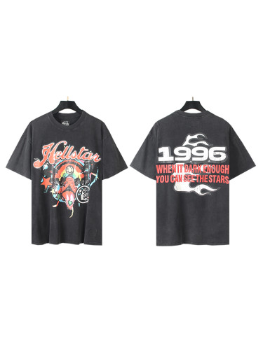 Abstract Evil Devil Face Letter Print Washed Version Tee