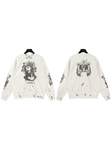 Sketch Graffiti Printed Vandalised Crew Neck Aged Padded sweatshirt