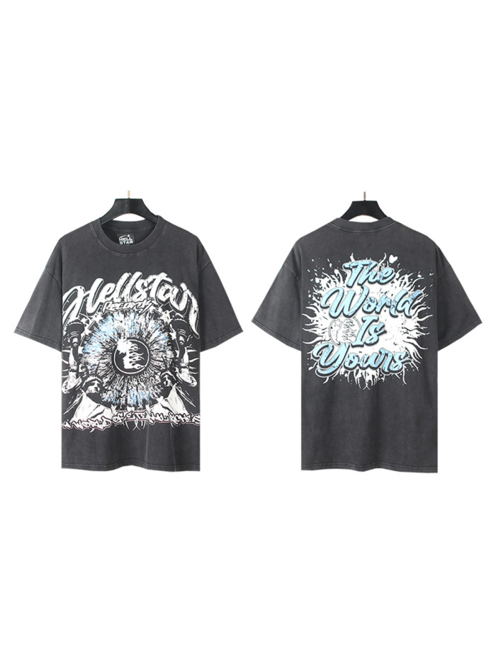 Burst Letter Eye Print Washed Version Tee