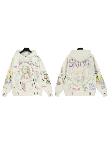 Hand-painted Graffiti Printed Vintage Aged Hoodie