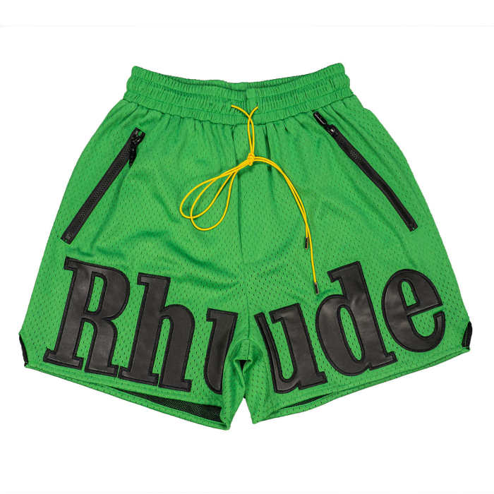 Patchwork leather embroidered mesh breathable shorts 4 colors