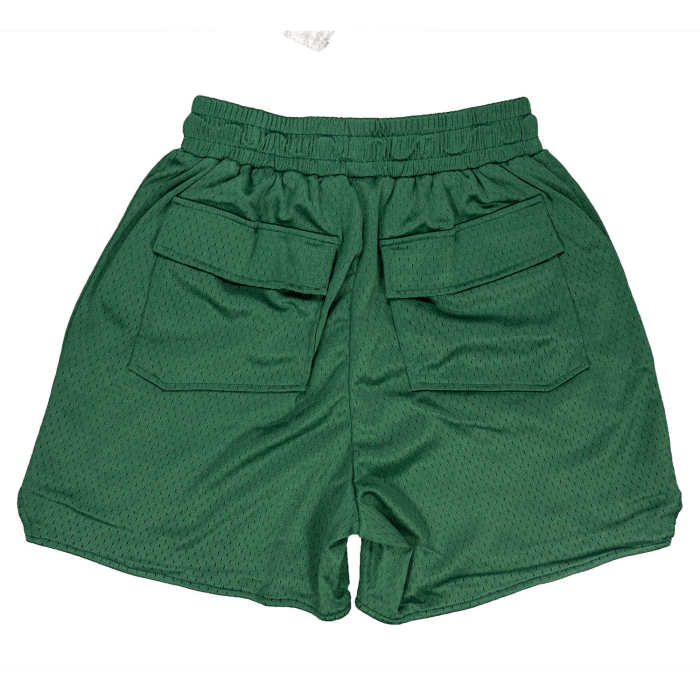 Patchwork leather embroidered mesh breathable shorts 4 colors