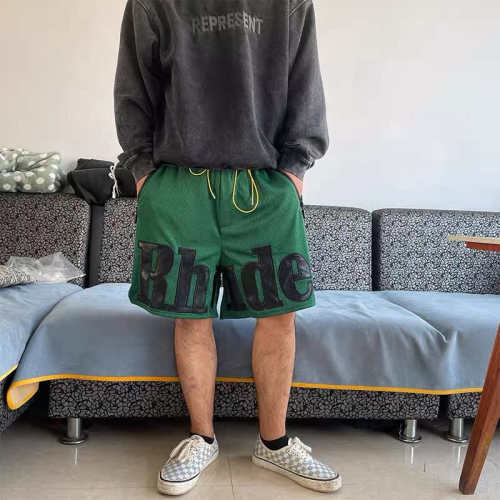 Patchwork leather embroidered mesh breathable shorts 4 colors